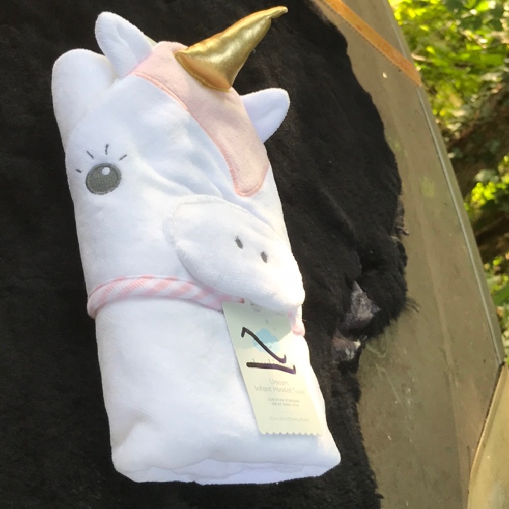 NWT Cloud Island White Unicorn Infant Hooded Towel 30x30 Certified 100 OEKO-TEX